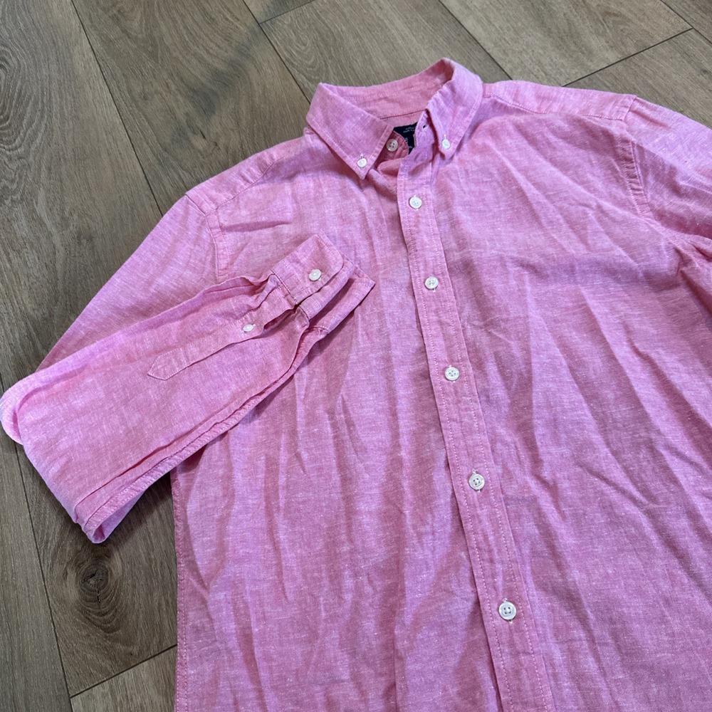 Gap Mens Pink Linen Cotton Blend Classic Fit Button Down Shirt M Long Sleeve